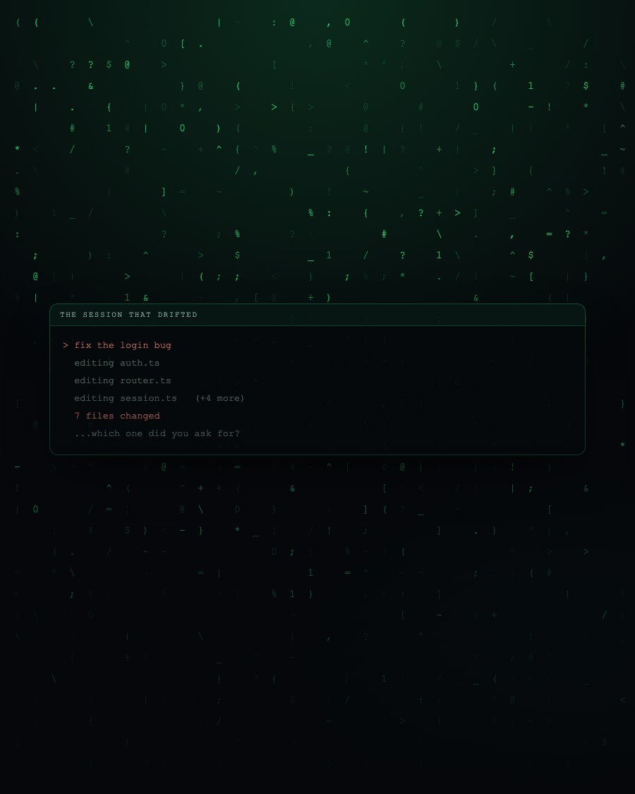 A terminal session that drifted across seven files
