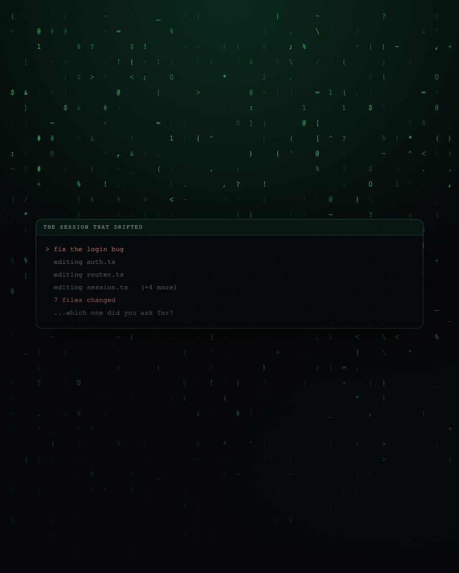 A terminal session that drifted across seven files