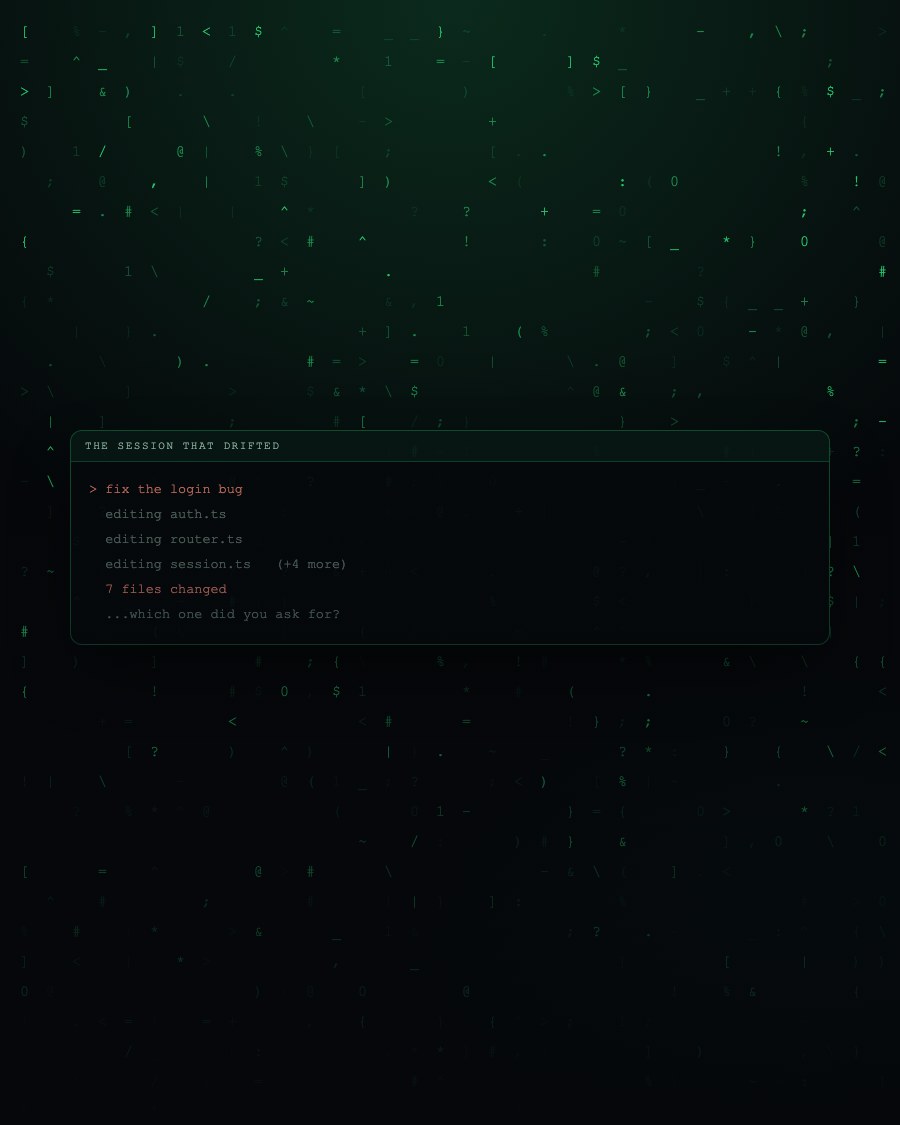 A terminal session that drifted across seven files
